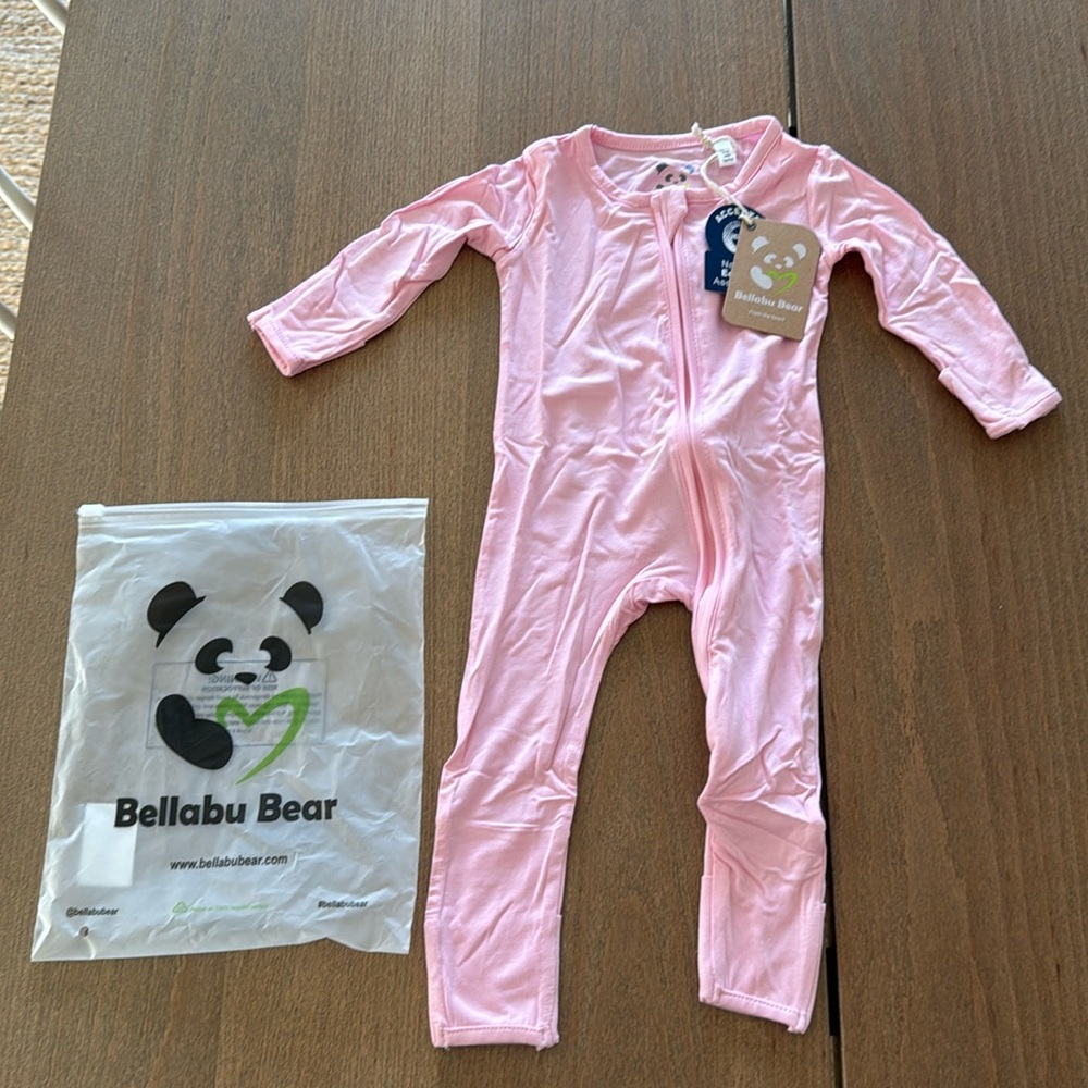 NWT Bellabu Bear 3-6mo Blush Pink Bamboo Convertible Footie